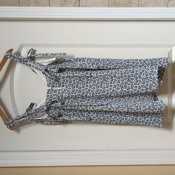Zara Blue Floral Two Straps with Bow Ties Mini Dress Size Medium - Picture 5 of 10